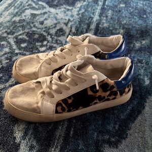 Steve Madden Leopard Print Low-Top Sneakers with Blue Heel